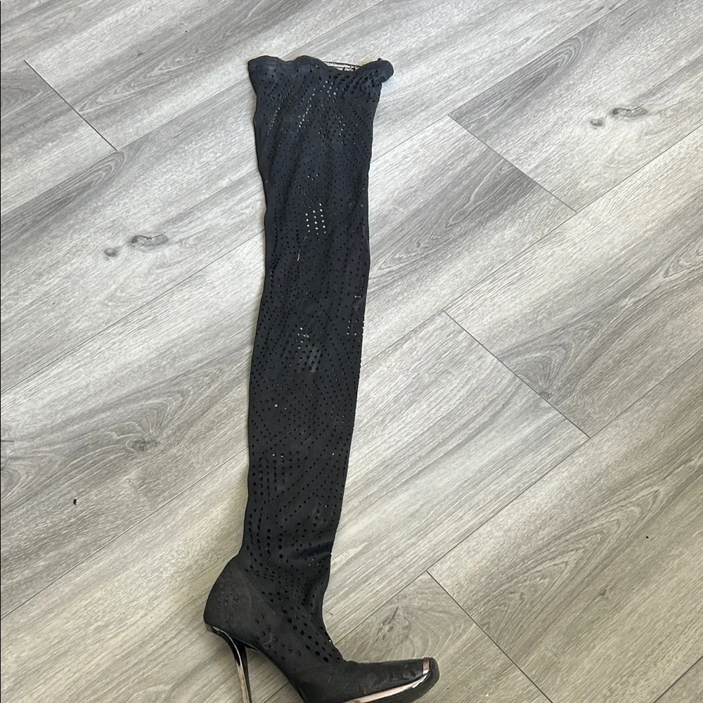 Stella McCartney Vegan Black Thigh-High Stiletto Boots Sz 36